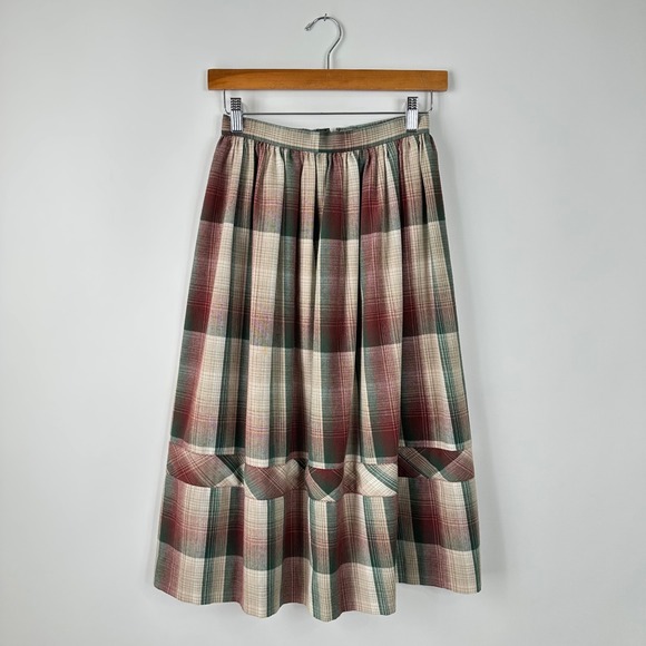 College Town Dresses & Skirts - Vintage 80s College Town Plaid Midi Skirt Pockets High Waist 24 Womens